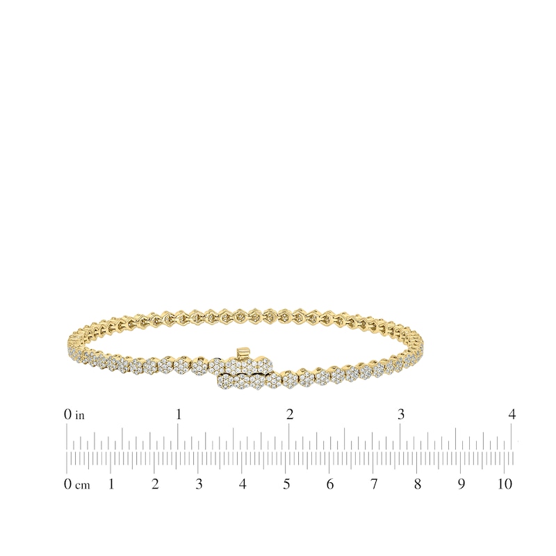 Main Image 4 of Multi-Diamond Flower Link Bracelet with Magnetic Clasp 1-1/2 ct tw 10K Yellow Gold 7&quot;