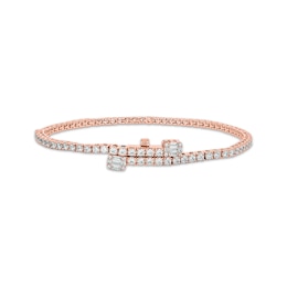 Baguette & Round-Cut Diamond Tennis Bracelet with Magnetic Clasp 3 ct tw 10K Rose Gold 7"