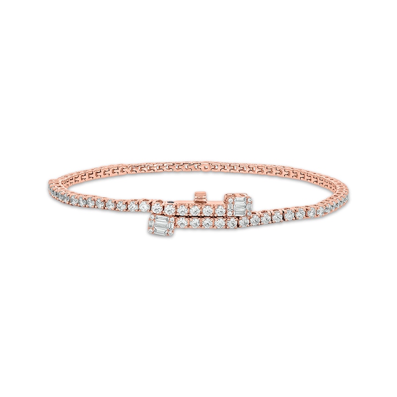 Baguette & Round-Cut Diamond Tennis Bracelet with Magnetic Clasp 3 ct tw 10K Rose Gold 7"