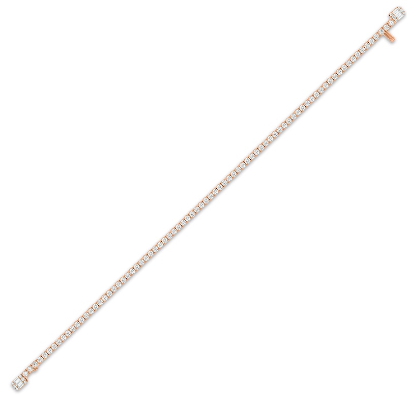 Main Image 2 of Baguette & Round-Cut Diamond Tennis Bracelet with Magnetic Clasp 3 ct tw 10K Rose Gold 7&quot;