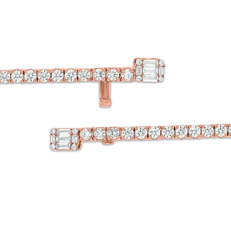 Baguette & Round-Cut Diamond Tennis Bracelet with Magnetic Clasp 3 ct tw 10K Rose Gold 7"