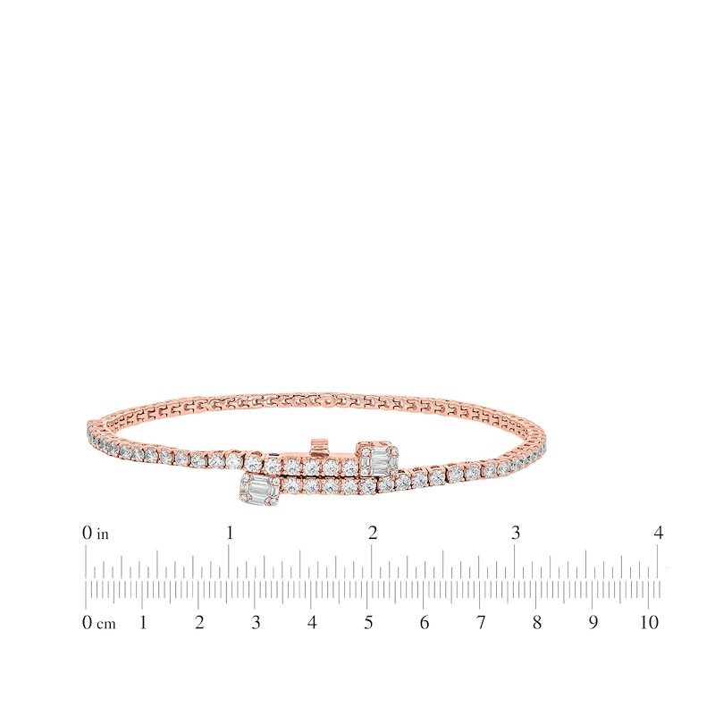 Baguette & Round-Cut Diamond Tennis Bracelet with Magnetic Clasp 3 ct tw 10K Rose Gold 7"