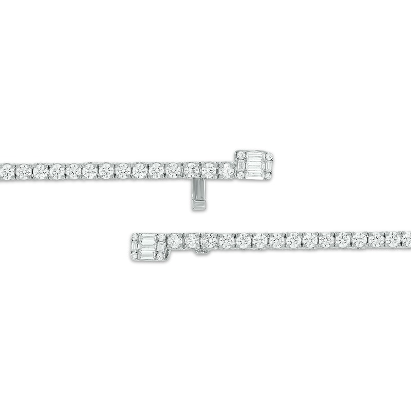 Baguette & Round-Cut Diamond Tennis Bracelet with Magnetic Clasp 3 ct tw 10K White Gold 7"