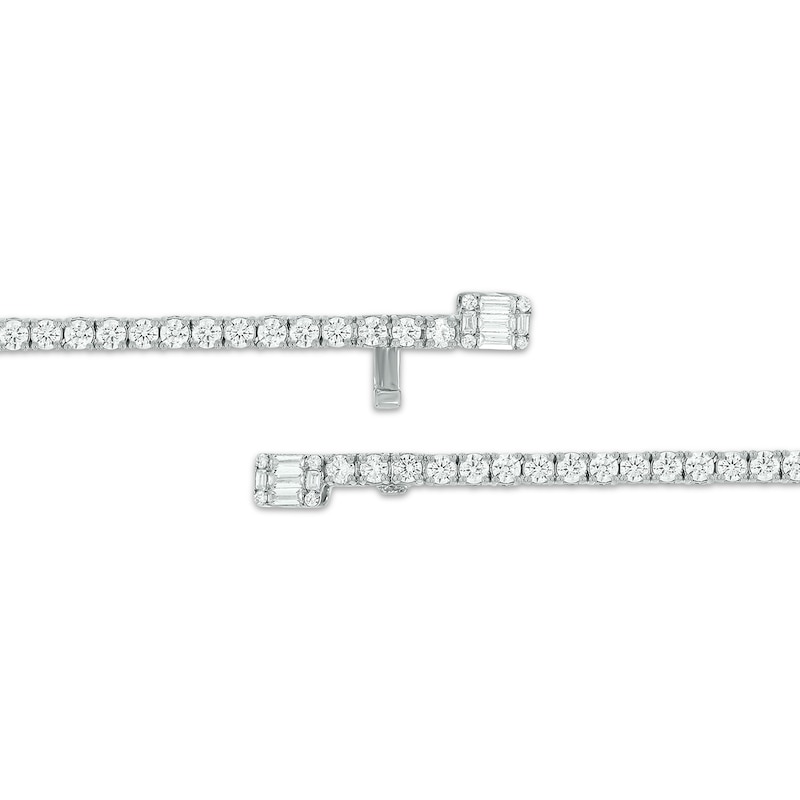 Main Image 3 of Baguette & Round-Cut Diamond Tennis Bracelet with Magnetic Clasp 3 ct tw 10K White Gold 7&quot;