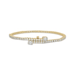 Baguette & Round-Cut Diamond Tennis Bracelet with Magnetic Clasp 3 ct tw 10K Yellow Gold 7"