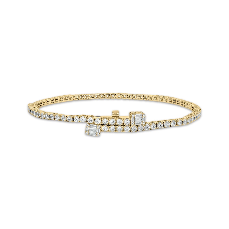 Main Image 1 of Baguette & Round-Cut Diamond Tennis Bracelet with Magnetic Clasp 3 ct tw 10K Yellow Gold 7&quot;