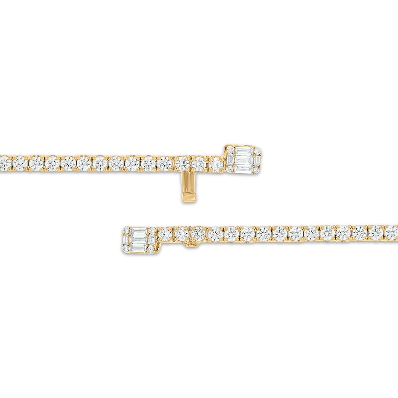 Baguette & Round-Cut Diamond Tennis Bracelet with Magnetic Clasp 3 ct tw 10K Yellow Gold 7"
