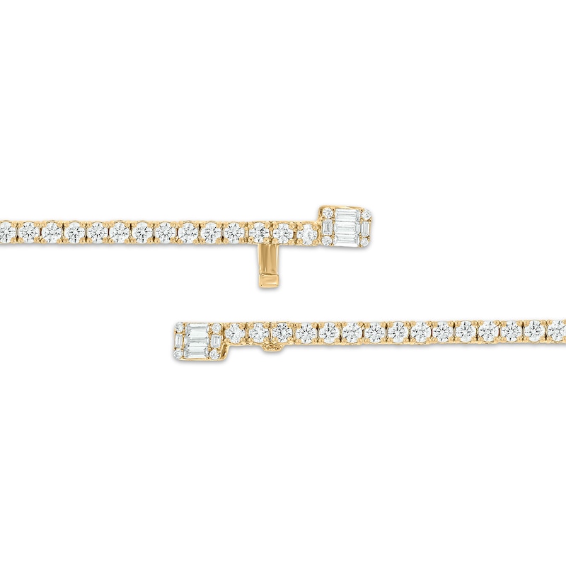 Main Image 3 of Baguette & Round-Cut Diamond Tennis Bracelet with Magnetic Clasp 3 ct tw 10K Yellow Gold 7&quot;