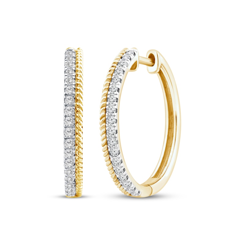Main Image 1 of Threads of Love Diamond Hoop Earrings 1/4 ct tw 10K Yellow Gold