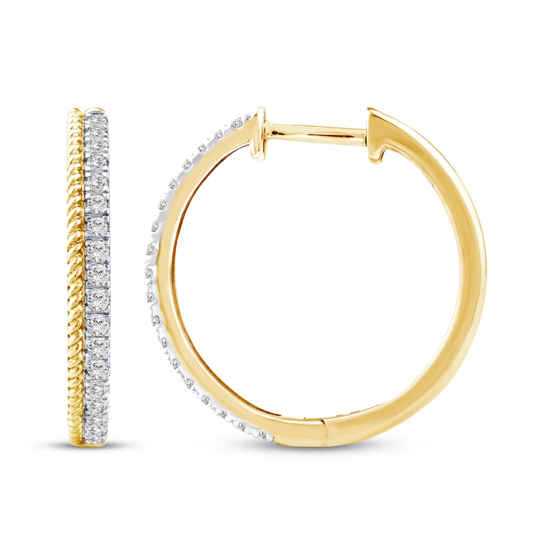Main Image 3 of Threads of Love Diamond Hoop Earrings 1/4 ct tw 10K Yellow Gold