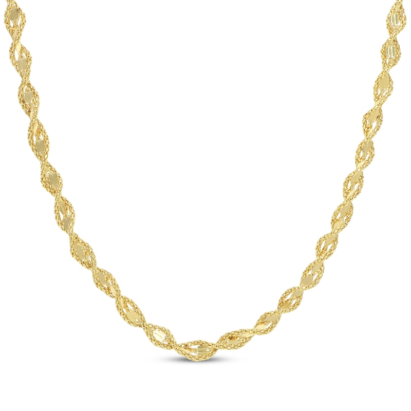 Main Image 1 of Glitter-Edge Fancy Chain Necklace Solid 10K Yellow Gold 18&quot;