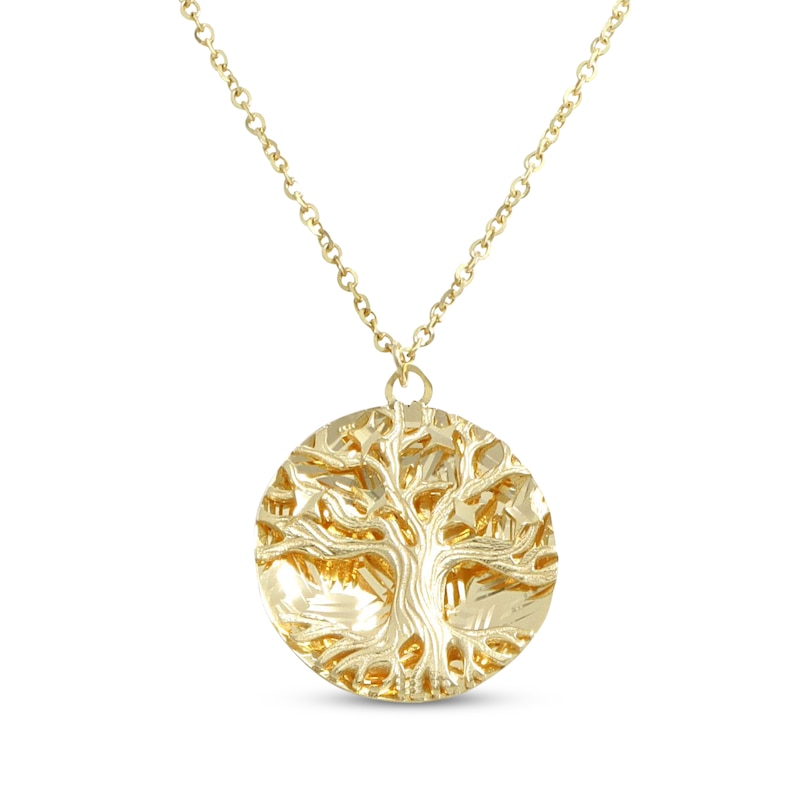 Italian Brilliance Diamond-Cut Tree of Life Necklace 14K Yellow Gold 18"