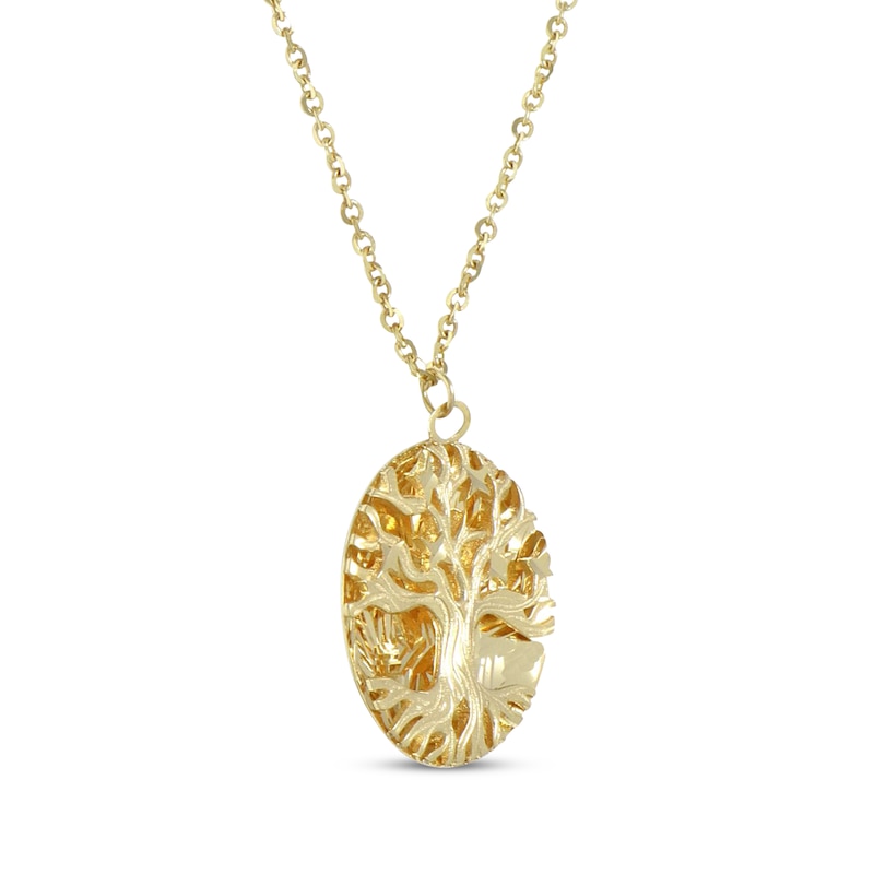 Italian Brilliance Diamond-Cut Tree of Life Necklace 14K Yellow Gold 18"