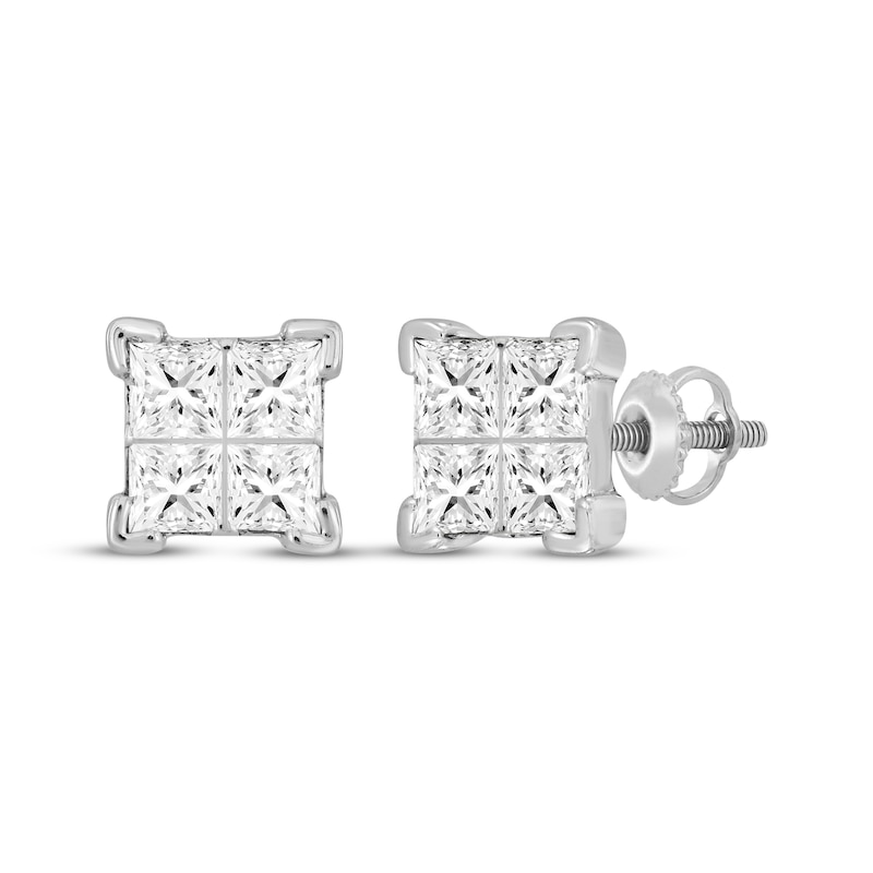 Main Image 1 of Men's KAY Lab-Grown Diamonds Quad Square-Cut Stud Earrings 1 ct tw 10K White Gold
