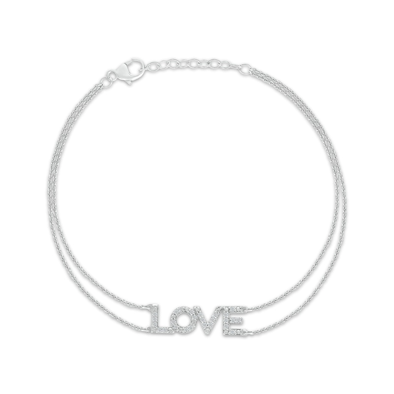Main Image 1 of Diamond &quot;Love&quot; Double Strand Anklet 1/10 ct tw Sterling Silver 10&quot;