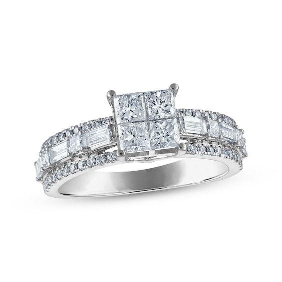 Now + Forever Princess-Cut Diamond Quad Engagement Ring 1-1/2 ct tw 14K White Gold