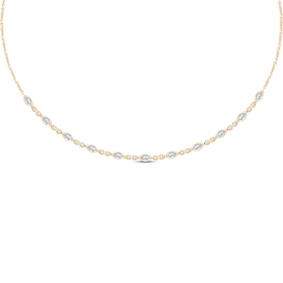 Marquise & Round-Cut Diamond Necklace 1 ct tw 10K Yellow Gold 17"