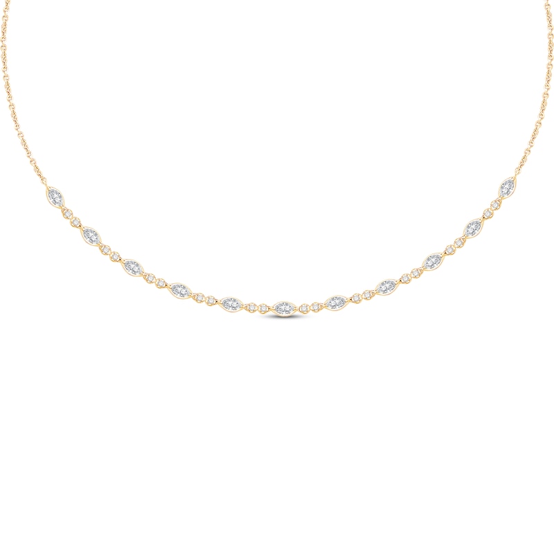 Main Image 1 of Marquise & Round-Cut Diamond Necklace 1 ct tw 10K Yellow Gold 17&quot;