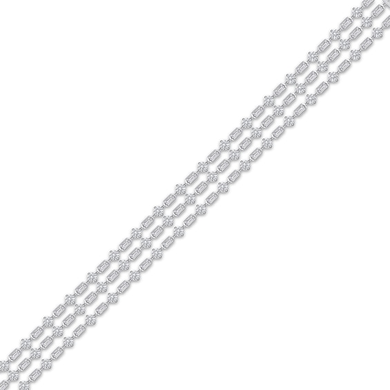 Baguette & Round-Cut Diamond Three-Row Bracelet 7 ct tw 14K White Gold 7"