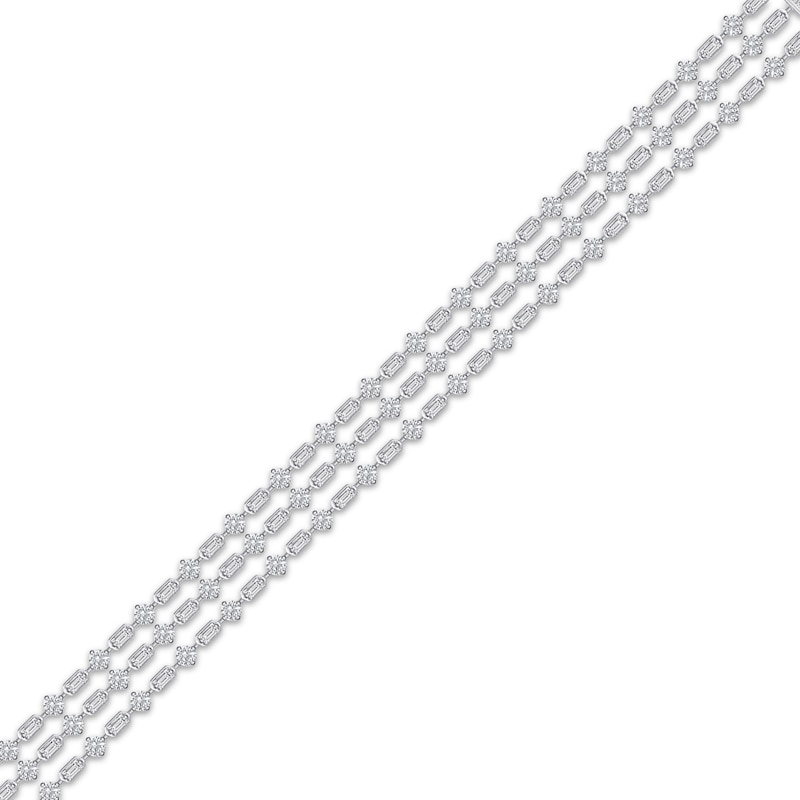 Main Image 1 of Baguette & Round-Cut Diamond Three-Row Bracelet 7 ct tw 14K White Gold 7&quot;