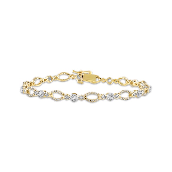 Diamond Open Marquise Link Bracelet 1 ct tw 10K Yellow Gold 7.25"