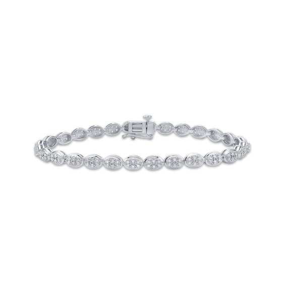 Multi-Diamond Oval-Shaped Link Bracelet 1 ct tw Sterling Silver 7"