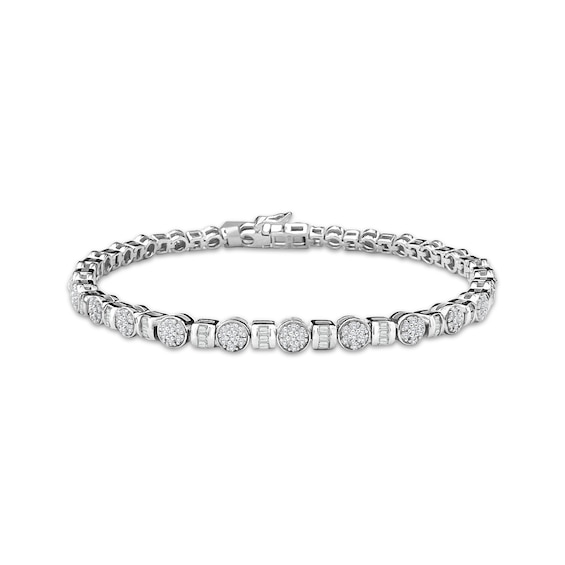 Baguette & Round-Cut Multi-Diamond Link Bracelet 1 ct tw 10K White Gold 7"