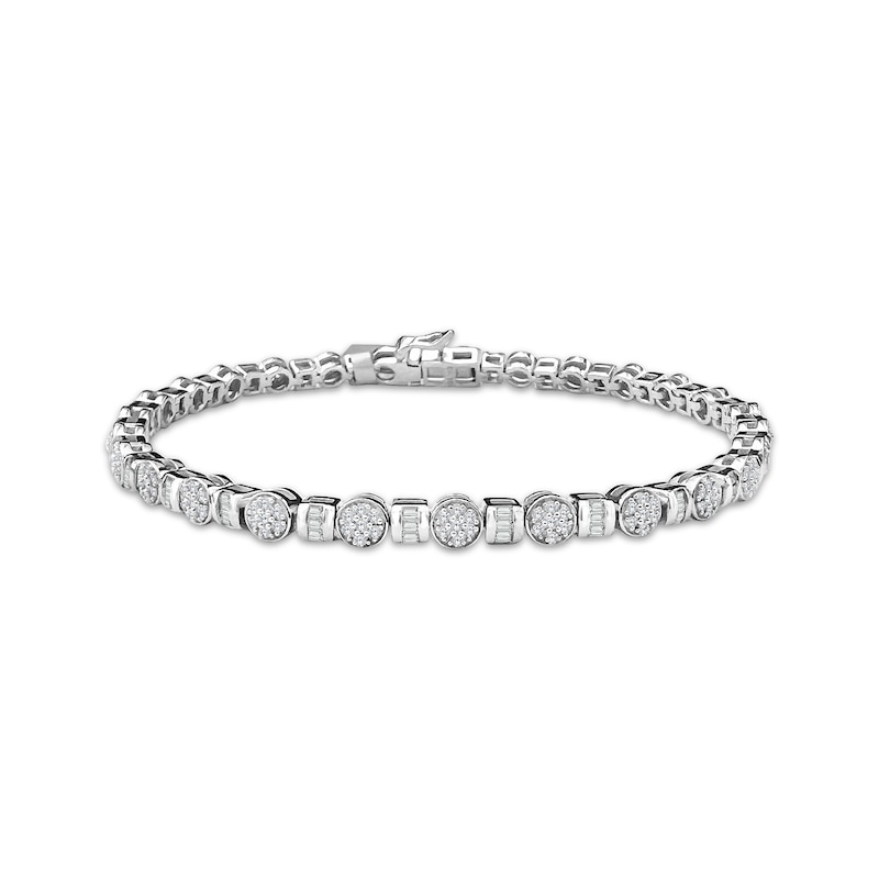 Main Image 1 of Baguette & Round-Cut Multi-Diamond Link Bracelet 1 ct tw 10K White Gold 7&quot;