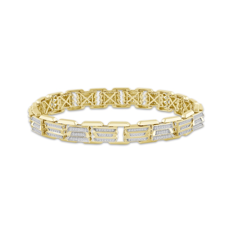 Main Image 1 of Men's Diamond Multi-Row Link Bracelet 1 ct tw 10K Yellow Gold 8.5&quot;