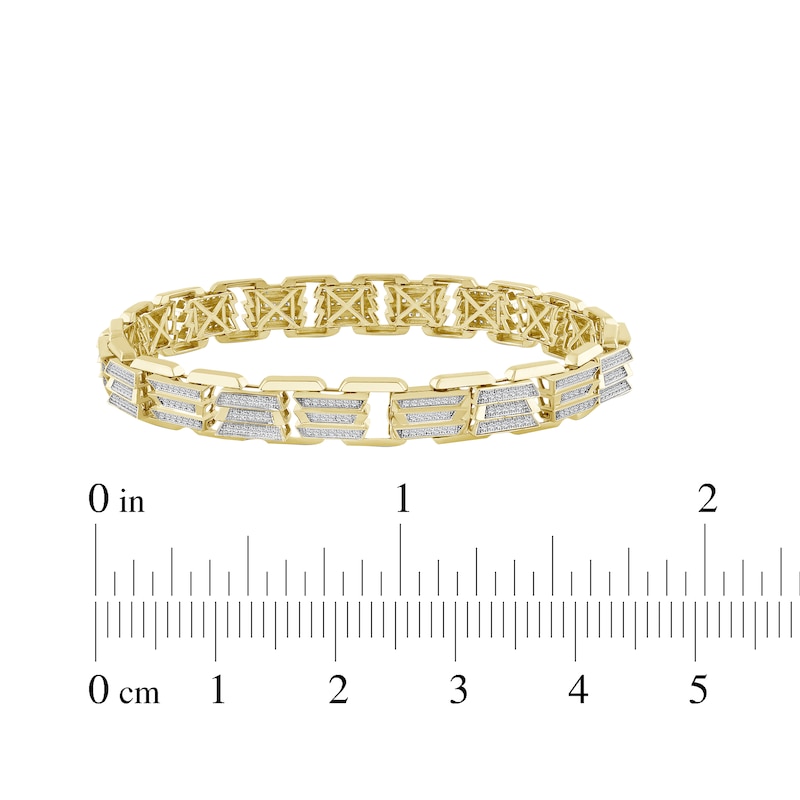 Main Image 4 of Men's Diamond Multi-Row Link Bracelet 1 ct tw 10K Yellow Gold 8.5&quot;