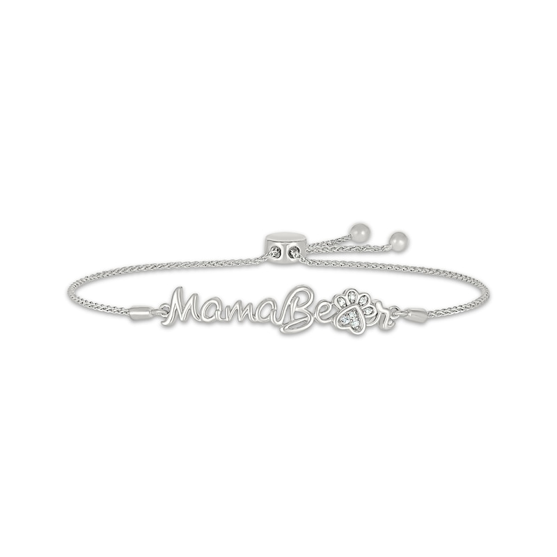 Main Image 1 of &quot;Mama Bear&quot; Diamond Paw Print Bolo Bracelet 1/20 ct tw Sterling Silver 9.5&quot;