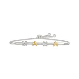 "Mama" Diamond Bolo Bracelet 1/10 ct tw Sterling Silver & 10K Yellow Gold 9.5"