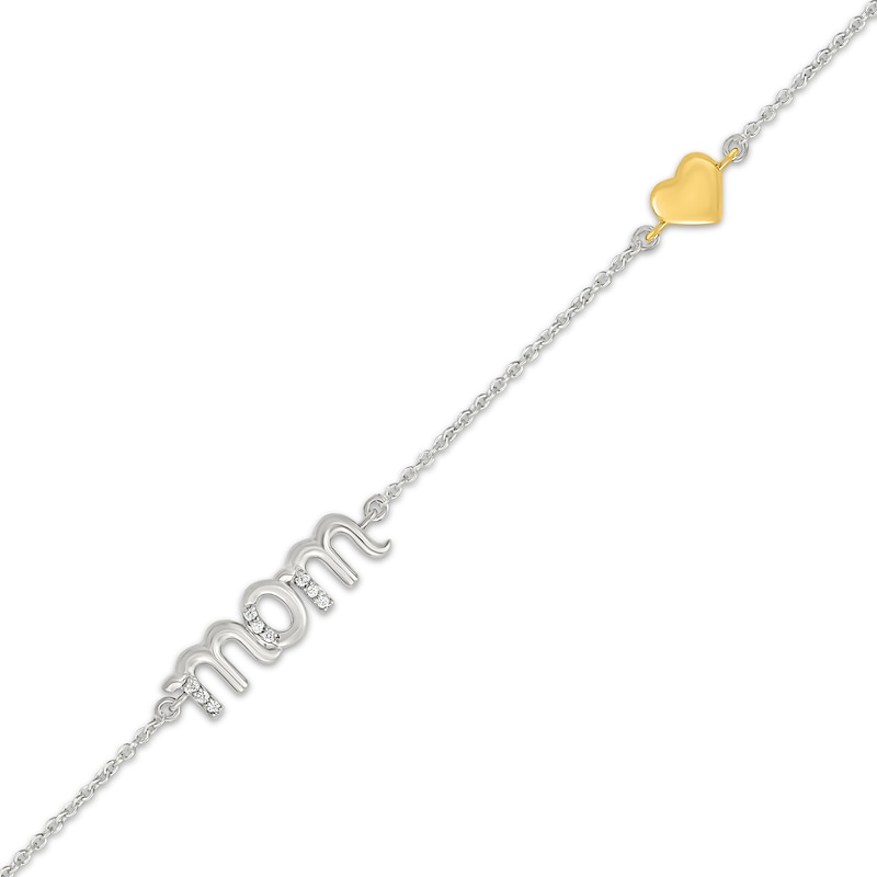 Main Image 2 of &quot;Mom&quot; Diamond & Heart Charm Bracelet 1/20 ct tw Sterling Silver & 10K Yellow Gold 7.5&quot;