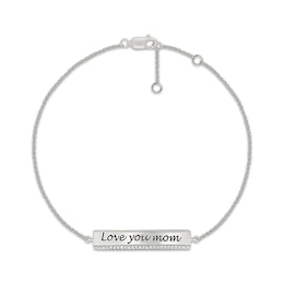 "Love You Mom" Diamond Bar Bracelet 1/15 ct tw Sterling Silver 7.5"