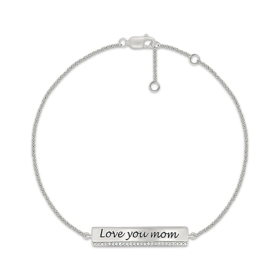 "Love You Mom" Diamond Bar Bracelet 1/15 ct tw Sterling Silver 7.5"
