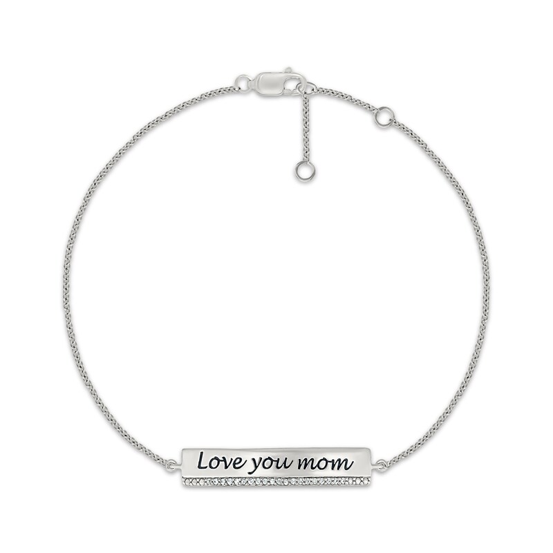 Main Image 1 of "Love You Mom" Diamond Bar Bracelet 1/15 ct tw Sterling Silver 7.5"