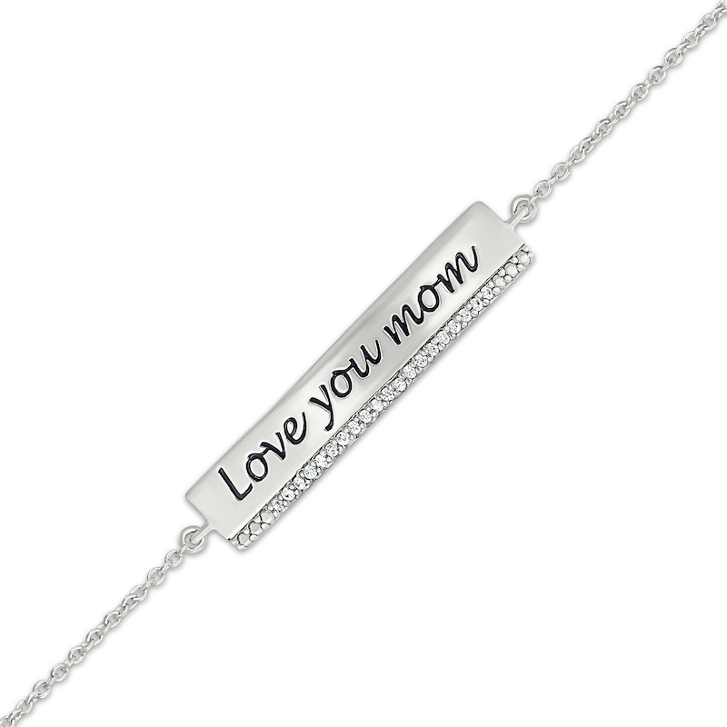 Main Image 2 of "Love You Mom" Diamond Bar Bracelet 1/15 ct tw Sterling Silver 7.5"