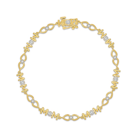 Diamond "Mom" Link Bracelet 1/10 ct tw 10K Yellow Gold 7.25"