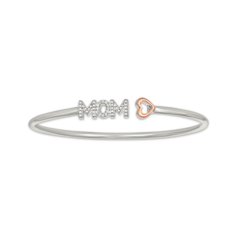 Main Image 1 of Diamond &quot;Mom&quot; Open Bangle Bracelet 1/20 ct tw Sterling Silver & 10K Rose Gold