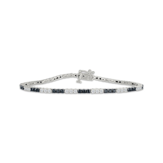 Black & White Diamond Alternating Trios Bracelet 2 ct tw 10K White Gold 7.25"