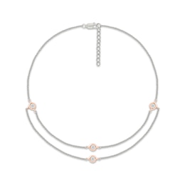 Diamond Double-Strand Anklet 1/20 ct tw Sterling Silver & 10K Rose Gold 10"