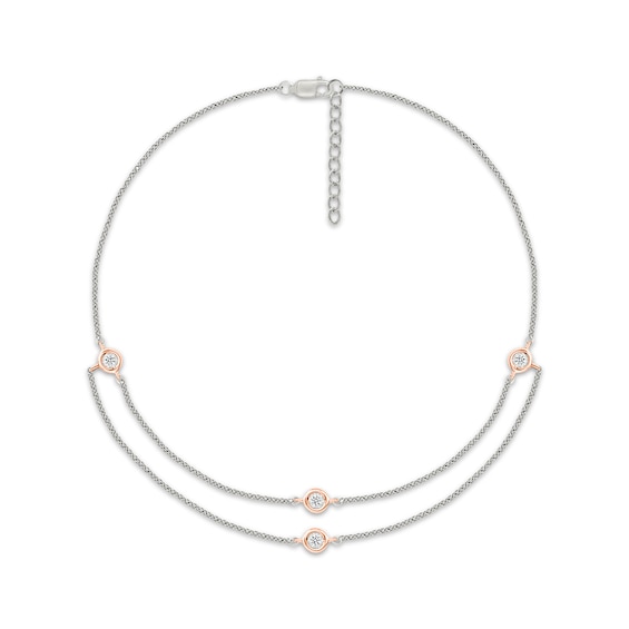 Diamond Double-Strand Anklet 1/20 ct tw Sterling Silver & 10K Rose Gold 10"