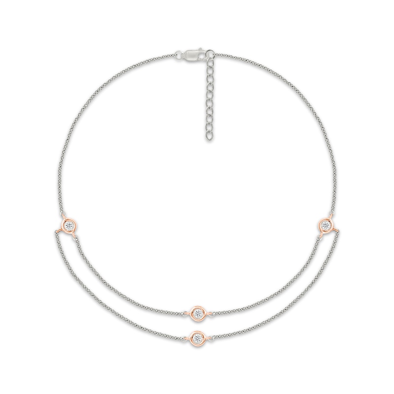 Main Image 1 of Diamond Double-Strand Anklet 1/20 ct tw Sterling Silver & 10K Rose Gold 10&quot;
