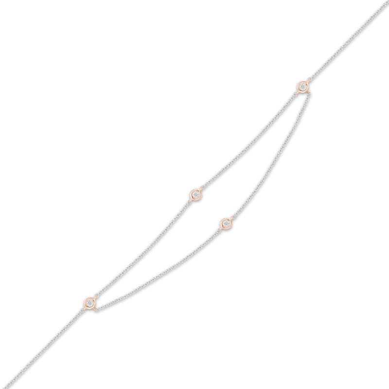 Main Image 2 of Diamond Double-Strand Anklet 1/20 ct tw Sterling Silver & 10K Rose Gold 10&quot;