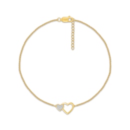 Diamond Double Heart Anklet 1/20 ct tw 10K Yellow Gold 10"