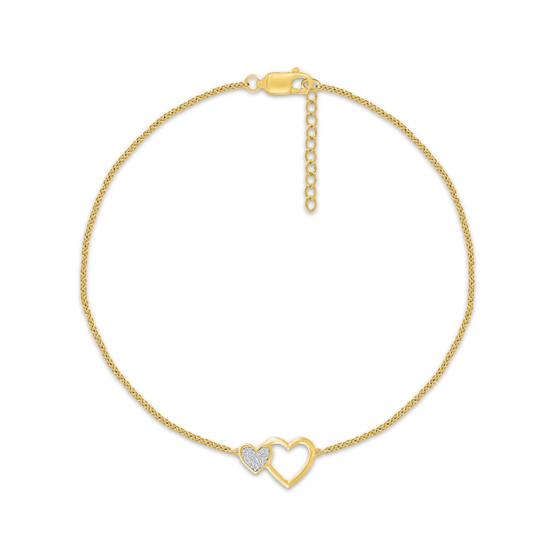Main Image 1 of Diamond Double Heart Anklet 1/20 ct tw 10K Yellow Gold 10&quot;
