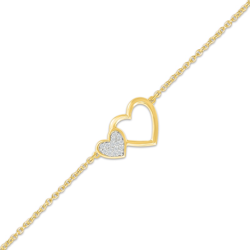 Main Image 2 of Diamond Double Heart Anklet 1/20 ct tw 10K Yellow Gold 10&quot;