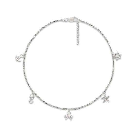 Diamond Sea Life Anklet 1/20 ct tw Sterling Silver 10"