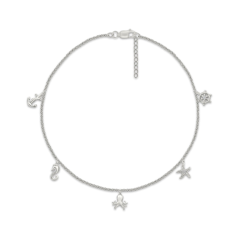 Main Image 1 of Diamond Sea Life Anklet 1/20 ct tw Sterling Silver 10&quot;