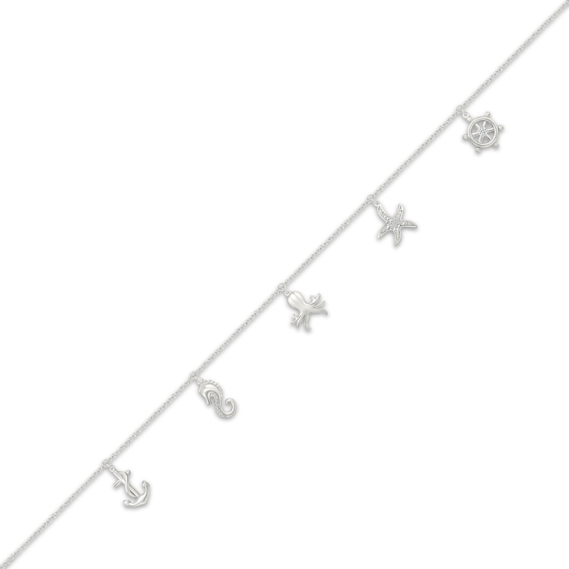 Main Image 2 of Diamond Sea Life Anklet 1/20 ct tw Sterling Silver 10&quot;